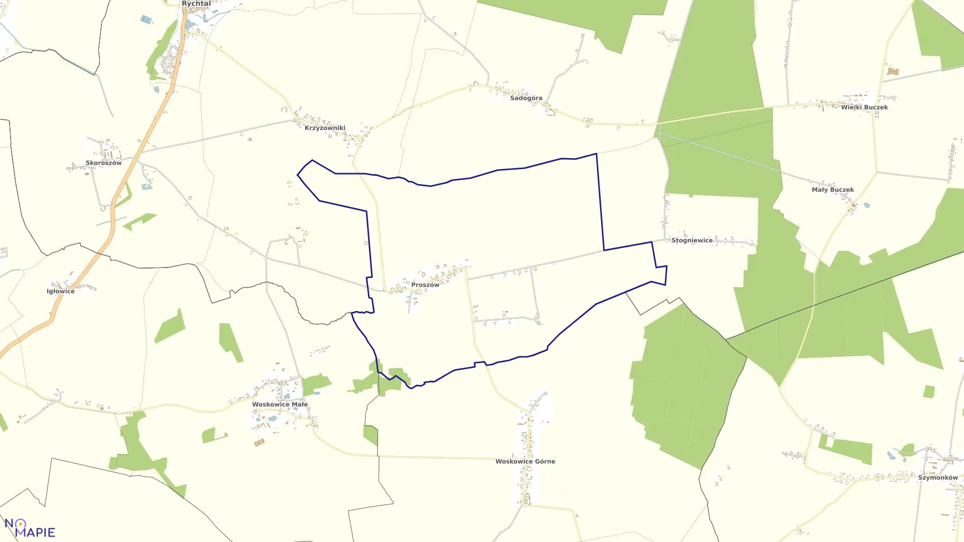 Mapa obrębu PROSZÓW gmina Rychtal